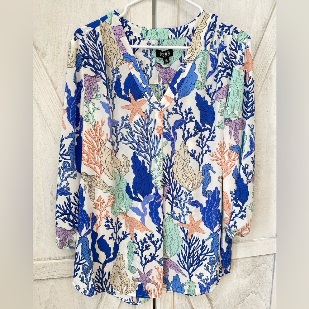 Jones New York Beach Top Coral Reef Print Women’s Large New With Tag